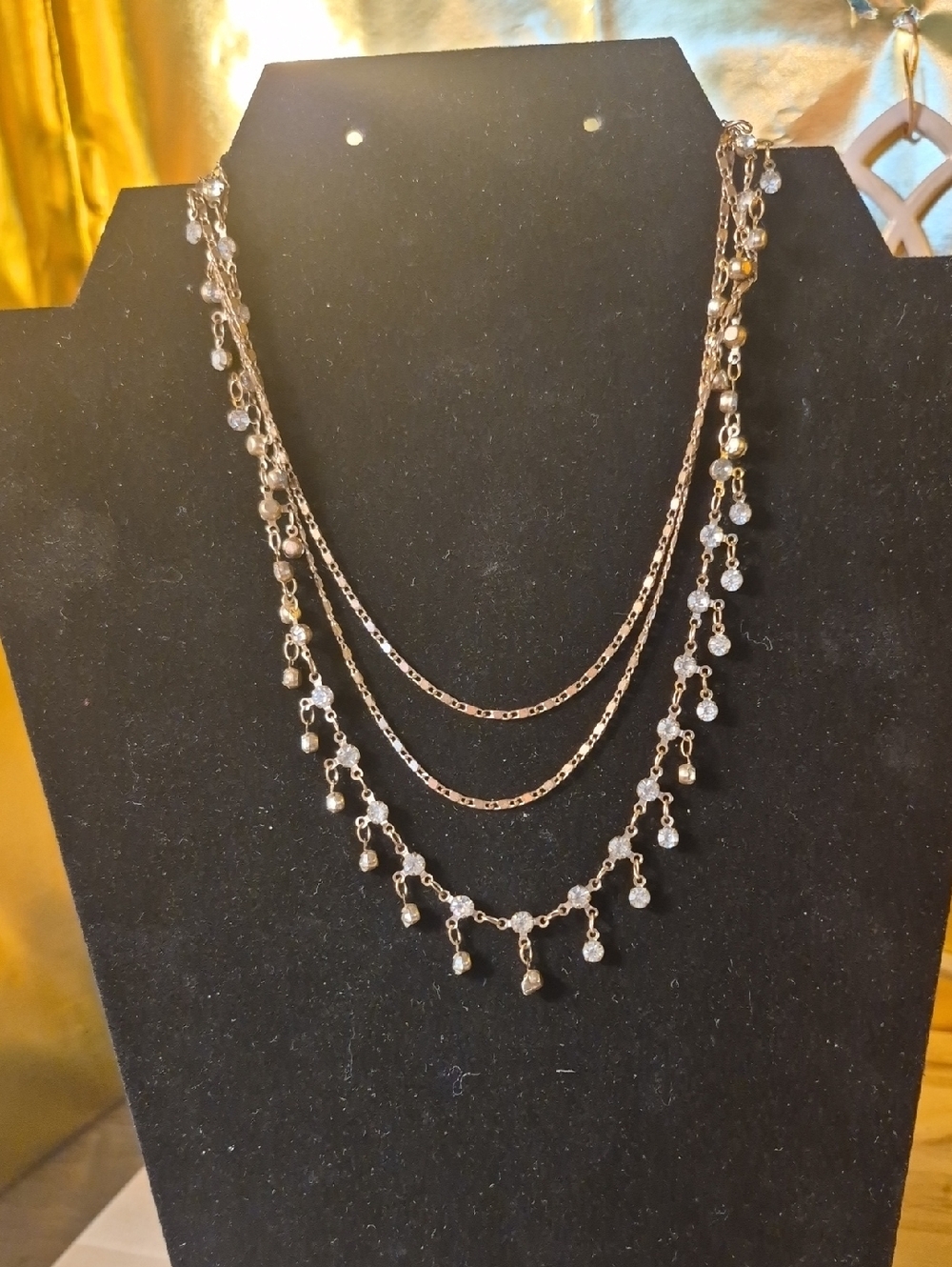 Delicate Layered Gold-Tone Necklace with Crystal Drops